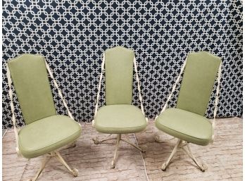 Trio Of Vintage MCM Wrought Iron And Vinyl Swivel Chairs