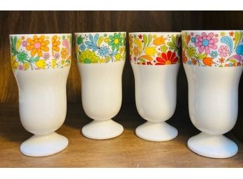 Set Of Four Vintage Flower Power Dessert/Sundae Cups