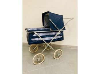 Vintage Navy Blue And White Baby Buggy
