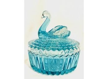 Vintage Mid-Century Modern Teal Swan Lidded Candy Dish