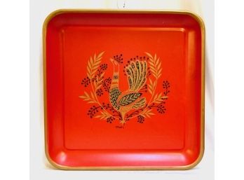 Vintage Mid-Century Modern Red Tin Tray Signed MAXEY