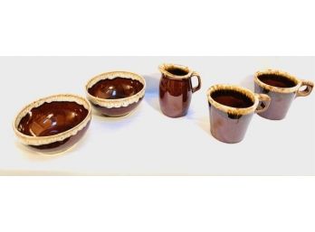 Grouping Of 5 Vintage Brown Drip Glaze Pottery