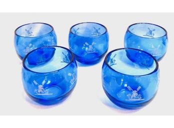 Set Of Five Cobalt Blue Roli Poli Glasses