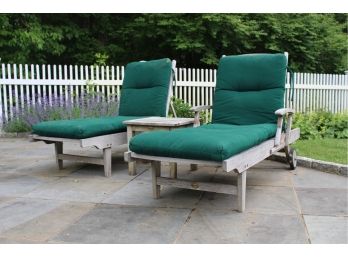 Pair Of Outdoor Classics Teak Chaises And Table
