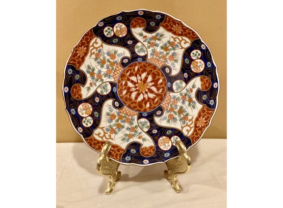 S/2 Asian Motif Serving Plates With Pretty Flowers On The Bottom Rim 10inch