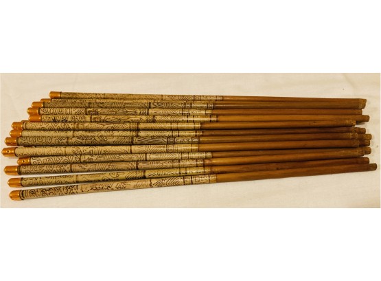 S/9 Decorative Chopsticks Wood Burned With Brass Tips