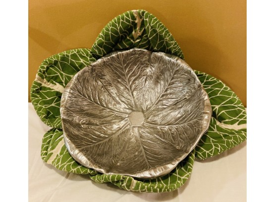 Dustin Shear Bruce Fox Design Wilton Columbia Pa Cast Aluminum Cabbage Serving Bowl With Quilted Cabbage Leaf