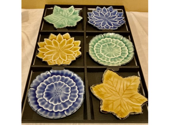S/6 Ceramic Decorative Sushi Plates In Box