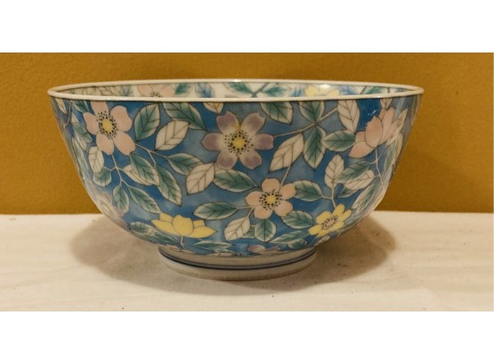 Lovely Asian Ceramic Bowl With Lavender Yellow And Pink Flowers
