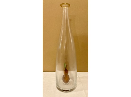 Large Handblown Vase With Pear In Base
