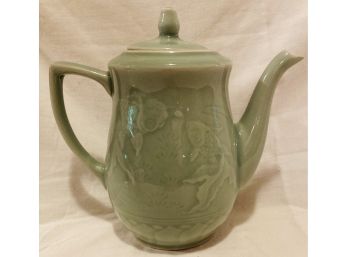 Celadon Ceramic Teapot With Koi Fish Motif