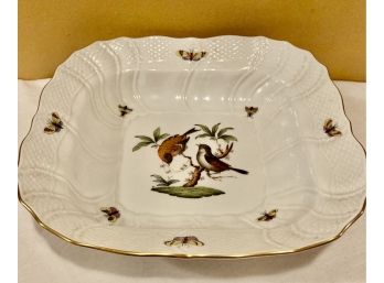 Square Herend Of Hungary Porcelain Dish With Bird And Bug Motif