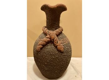 Large Red Brown Clay Vessel With A Rope Design Around The Top
