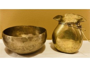 Heavy Brass Vase And Bowl