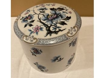 Rochard Limoges Of France Porcelain Lidded Cylinder With Blue Floral Motif