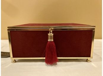 Maroon Velvet And Brass Keepsake Box With Mirrored Interior By Apropos