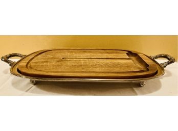 Gorham SP Serving Dish With Handles And Wooden Cutting Board