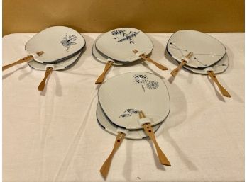 S/8 Unusual Lillian Vernon Asian Fan Shaped Plates With Bamboo Pick