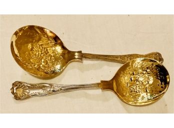 Gold And Silver Color Fruit Design Serving Spoons S/2