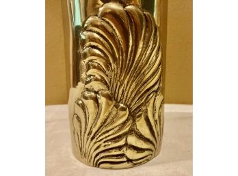 Solid Brass Vase With Raised Motif Of Leaves/shells
