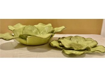 S/2 Studio B By Magenta Green Bowl And Serving Plate Big Green Leaves