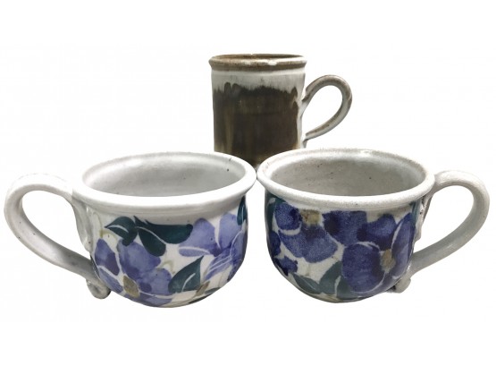 A Collection Of Three Studio Pottery Signed Mugs