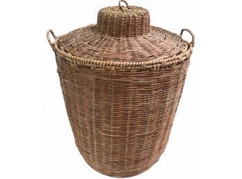 Vintage Rattan Lidded Basket 24' Tall