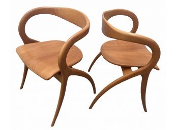 Pair Of Modern Wood Chairs From Italy