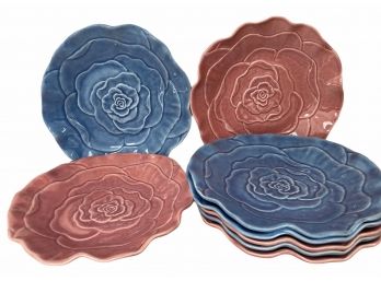 8 Metlox Pottery 'Rose' Plates In Two Colors