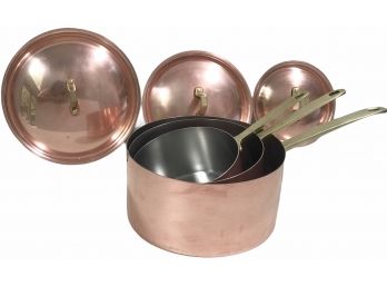 Three Vintage Copper Revereware Sauce Pans - Paul Revere Signature Series