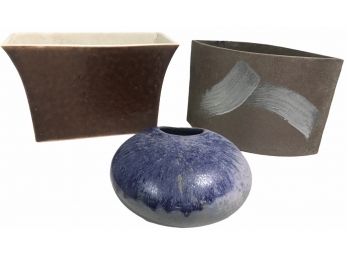 Trio Of Ceramic Vessels For Ikebana Flower Arranging
