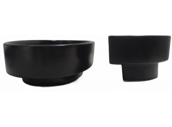 Two Matte Black Ceramic Ikebana Ceramic Flower Arranging Dishes