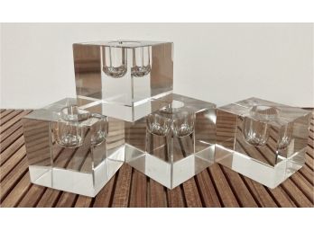 Four Crystal Cube Candle Holders