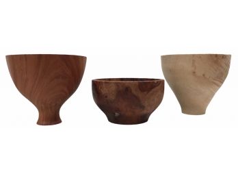 Trio Of Hand Lathed Open Formed Vessels Various Hardwoods (P)