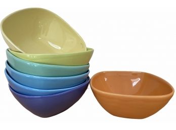 Seven Crate & Barrel Freeform Shaped Bowls In Rainbow Colors