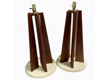 Pair Of Vintage Walnut Lamps With Resin Base Circa 1970