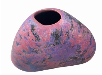 Signed 1994 Art Studio Pottery Free Form Lava Glaze Vase
