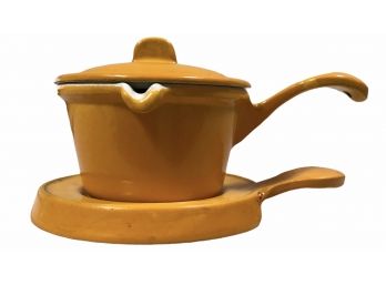 Vintage Descoware Gold Cast Iron Enamelware Lidded Butter Warmer With Trivet  Made In Belgium