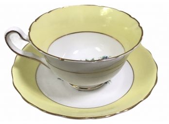 Vintage Bone China Teacup & Saucer Yellow With Roses - (B)