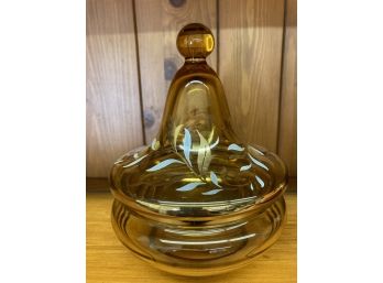 Amber Glass Dish With Pointed Lid