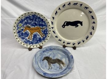 Three Hand Painted Horse Platters