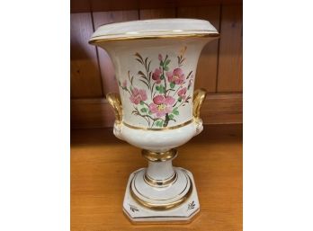 Hand Painted White Pink And Gold Floral Urn With Lid - 1926 Italy