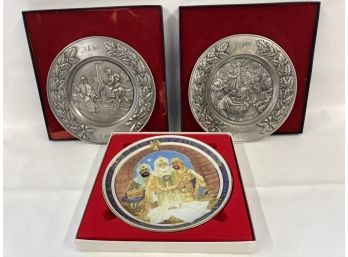 Three Christmas Plates - 2 International Silver Company, 1 Royal Windosr
