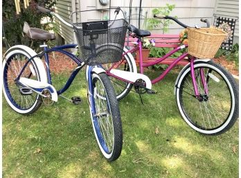 Pair Of His And Hers CRANBROOK HUFFY Beach Cruisers With Baskets