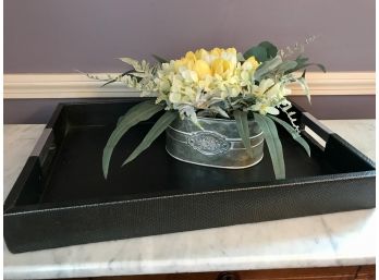 Pretty Leather Tray With Flowers