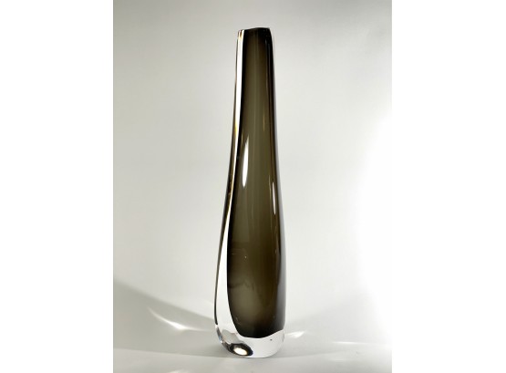 Swedish MCM Orrefors Nils Landberg 'Dusk' Smoked Grey Cased Glass Vase - Signed