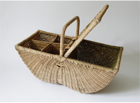 Vintage Wicker Harvest Basket W Leather Straps