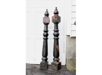 Antique Cast Iron Posts From A Brooklyn Brownstone Entrance - A Pair