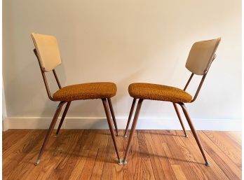 Pair Of Mid-Century Kitchen Chairs, Vinyl , Fabric And Metal