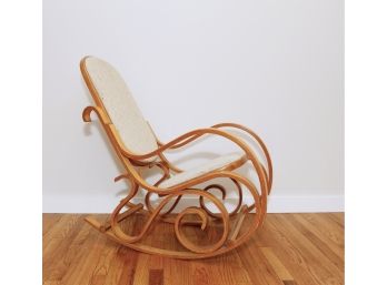 Vintage Bent Wood Rocking Chair W Upholstered Seat And Back